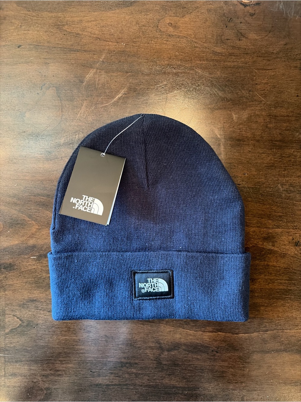 The North Face Navy Cuffed Beanie with Logo Patch